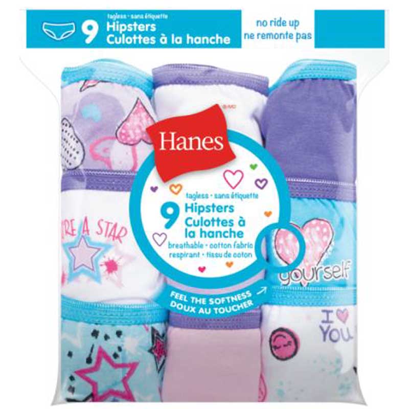 Hanes Originals Girls' Underwear Hipster Pack, Solids & Prints, 5-Pack