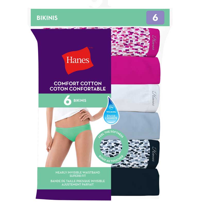 Hanes Cool Comfort? Women's Cotton Bikini Panties Assorted Colors Size 6, 6  Pack