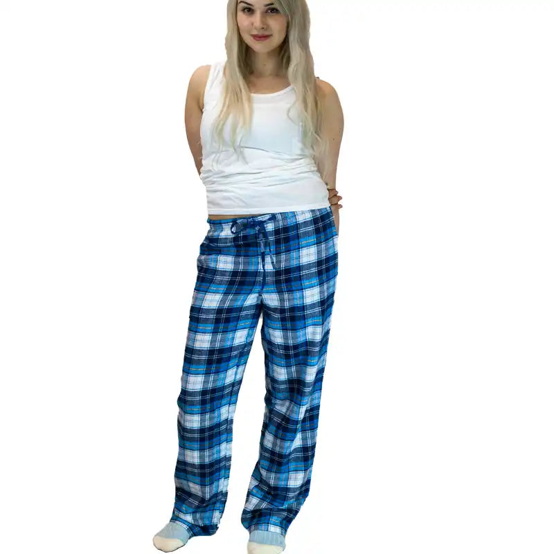 Buy Women's Comfy Casual Pajama Pants – Plaid Lounge Pants Drawstring Wide  Leg, White Black Plaid, XX-Large at