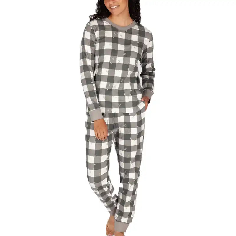 Bird Plaid LazyPants Women's Cotton Pajama Set