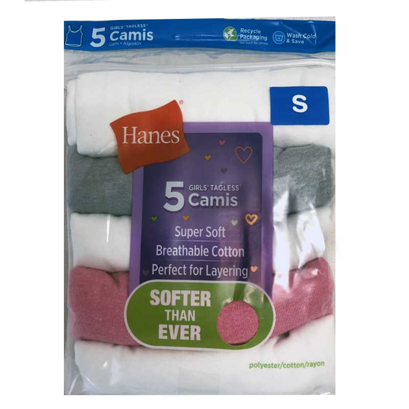 Hanes Girls' 5pk Camisole - White/Gray/Pink L 5 ct